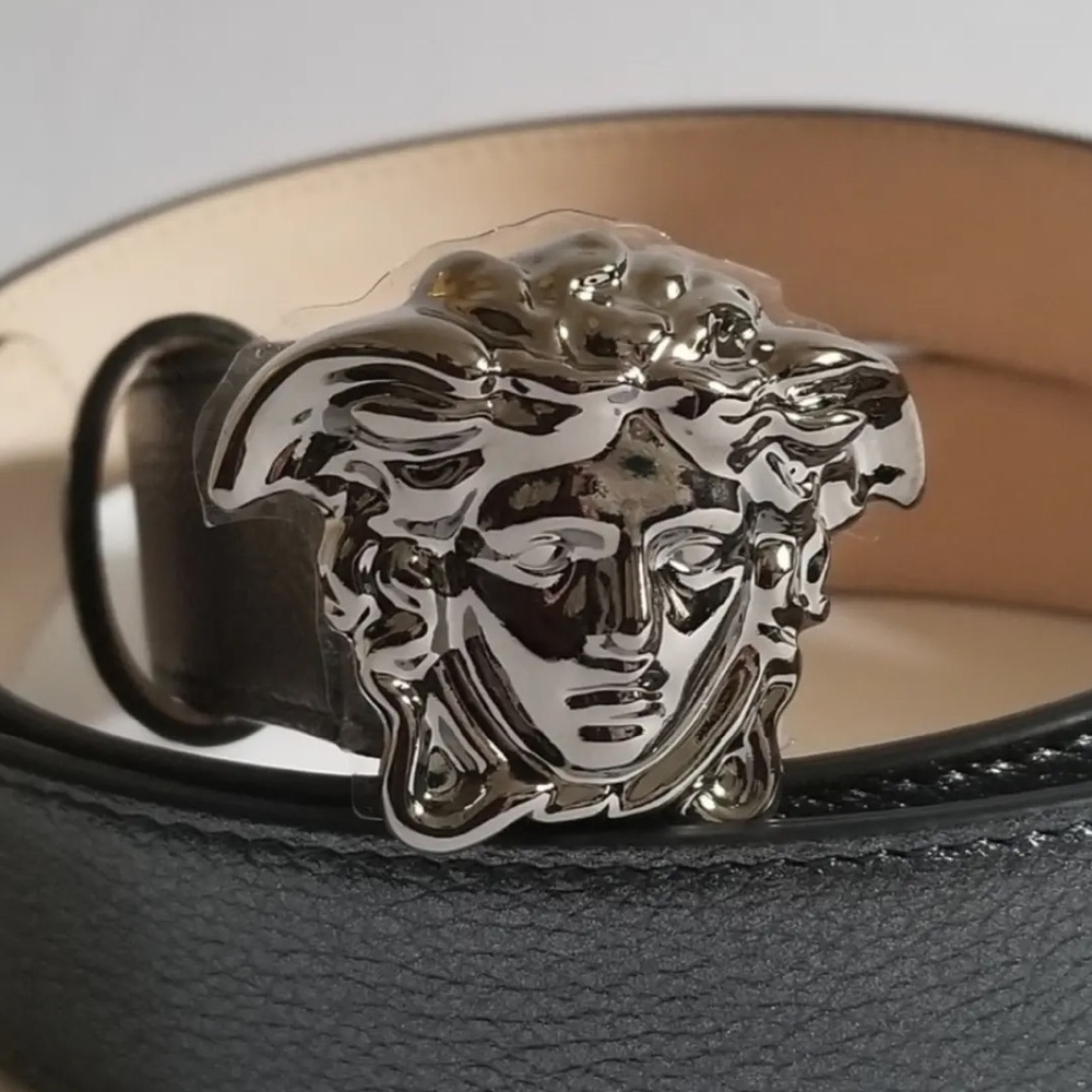 NWT Versace La Medusa Head Gunmetal Leather Belt - Picture 1 of 15